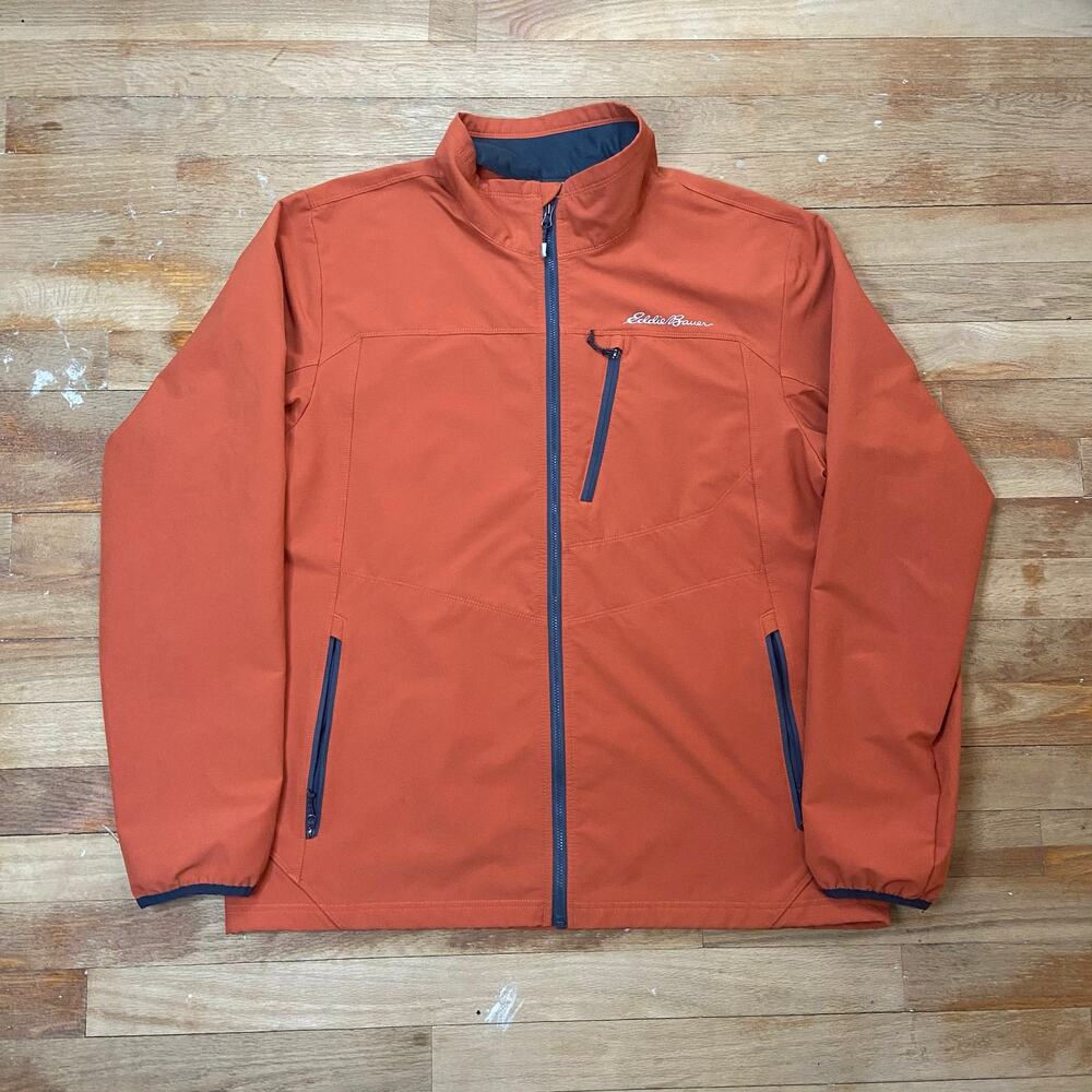 Eddie Bauer Men's Large Burnt Orange Full-Zip Softshell Jacket with Chest Pocket